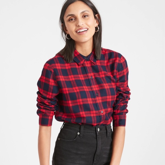 Banana Republic Tops - Banana Republic Dillon classic fit navy red soft long sleeve plaid shirt, S